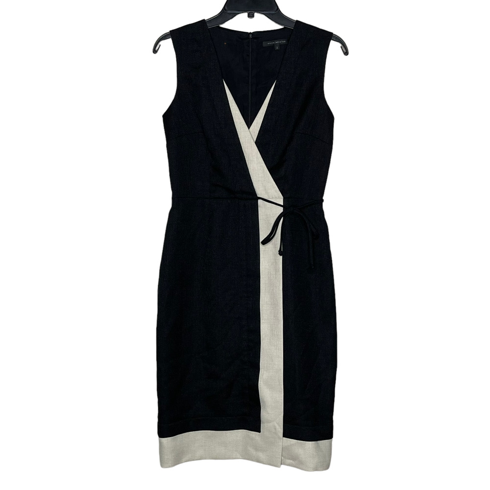 David Meister Womens Sleeveless Dress Size 2 Black‎ Cream Lined USA Made
